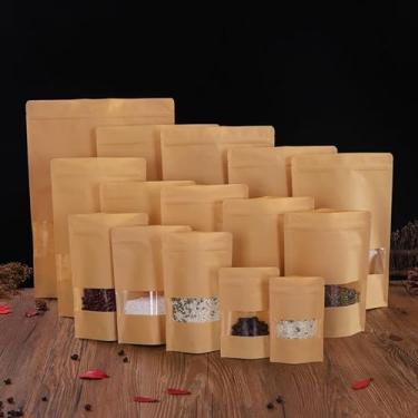 Imagem de Sacos de Papel com Visor - Stand Up Pouch Kraft Fosco com Zip Lock (Pacote com 50 Unidades) (9x14cm)