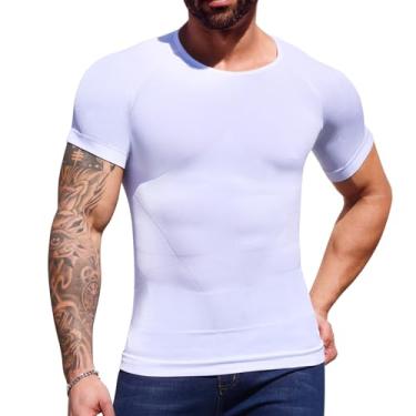Imagem de Daytain Camisa masculina de compressão de manga curta, body modelador masculino com controle de barriga emagrecedor modelador corporal regatas, Wte-v1, XXG