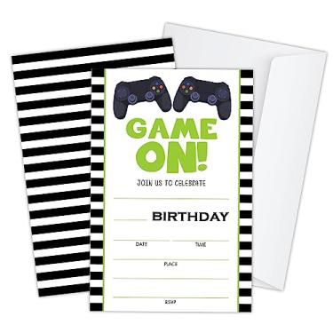 Imagem de Convites de festa Arcade luz neon para crianças, jogos infantis em videogame, cartões de convite de aniversário, convites de aniversário para meninos adolescentes, suprimentos de decoração de festa