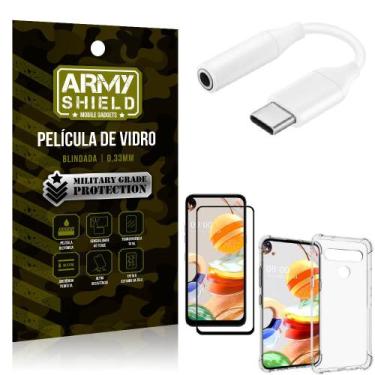 Imagem de Adaptador Fone Tipo C para P2 LG K61 + Capinha + Película 3D - Armyshi