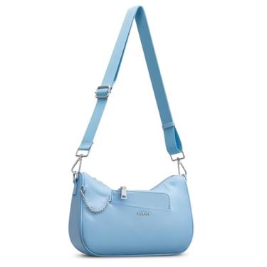 Imagem de Vulkitty Bolsa tiracolo pequena para mulheres, design moderno, bolsa lateral de ombro, bolsa clutch com bolsa de moedas e alça ajustável, Azul