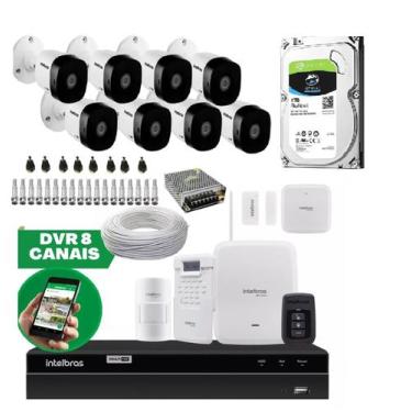 Imagem de Kit 6 Câmeras Com Dvr 8ch Hd 1tb E Alarme Amt 8000 Intelbras
