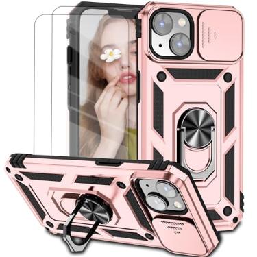 Imagem de Capa para iPhone 14 Plus Capinha | com 2 peças de protetor de tela temperado com janela deslizante da câmera e suporte para telefone incluídos - Rosa