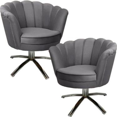 Imagem de Kit Duas Poltronas Giratórias Pétala em Sued Premium Cinza - Sua Casa 