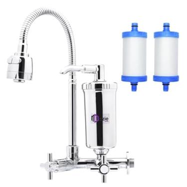 Imagem de Torneira Com Filtro Cozinha Parede Gourmet Abs Bica Flexível Móvel Acionamento 1/4 de Volta 2 Modos de Jato + 1 Refil Extra (C33)