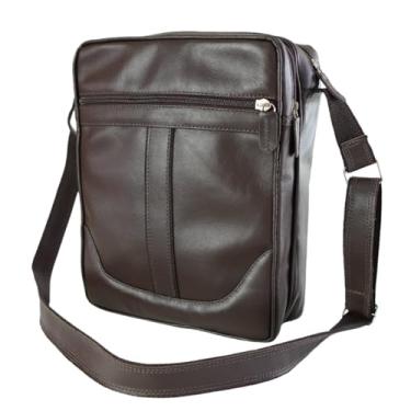 Imagem de Bolsa Masculina Estilo Carteiro em Couro 100% Legítimo Pochete Transversal Sholder Bag (Marrom)