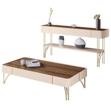 Imagem de Aparador Para Sala Gianni e Mesa Alane H01 Off White/Castanho - Mpozenato