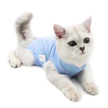 Imagem de pangdi Macacão de recuperação de gatos para gatos pós-cirurgia feminino neutro para gatos machos, terno neutro para gatos machos, azul, P