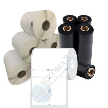 Imagem de Kit 10 Rolos de Etiqueta Couche 100x80 + 5 Rolos de Ribbon - Automaxco