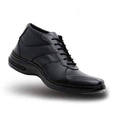 Imagem de Bota Masculina Preto Couro Legítimo Casual Passeio Cadarço Confortável
