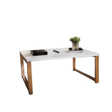 Imagem de Mesinha De Centro Industrial Decorativa De Sala Pés De Ferro MDF BRANCO PRETO (BRANCA COM DOURADO)