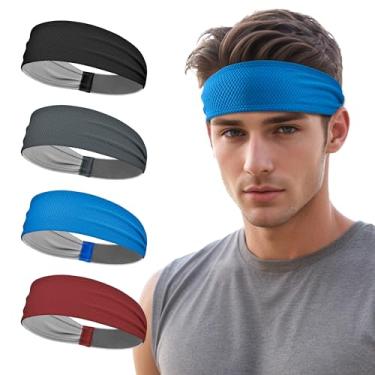 Imagem de Sukeen Bandanas esportivas masculinas, pacote com 4, faixas de suor com absorção de umidade, antiderrapantes, faixa de transpiração elástica respirável, faixa de corrida para ioga, tênis, ginástica