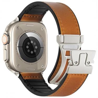 Imagem de WestEagle Pulseiras de couro magnético compatíveis com Apple Watch séries SE/10/9/8/7/6/5/4/3/2/1 de 42 mm (série 10) e 41 mm, 40 mm, 38 mm, 42 mm (série 10) e 40 mm e 38 mm