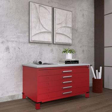 Imagem de Mapoteca Mont 5 Gavetas 71,3cm X 120,4cm Aço Vermelho / Cinza