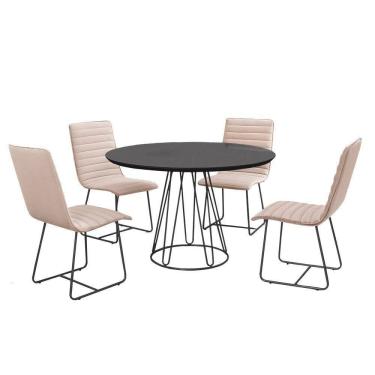 Imagem de Sala De Jantar 1,00M Base Preta Com 04 Cadeiras Laca Preto