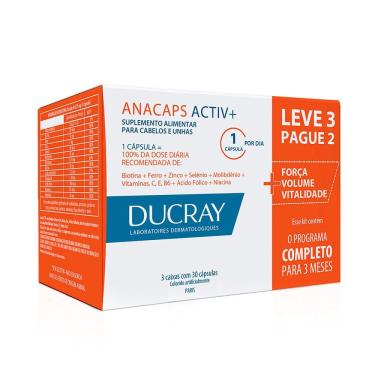 Imagem de Anacaps Activ+ Ducray Suplemento Vitamínico Mineral com 90 Cápsulas