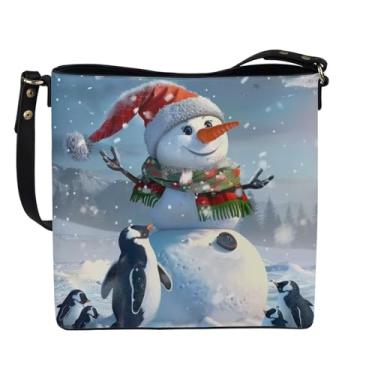 Imagem de HUGS IDEA Boho Bolsas femininas de couro, bolsa tiracolo tipo concha, Boneco de neve de Natal, Large