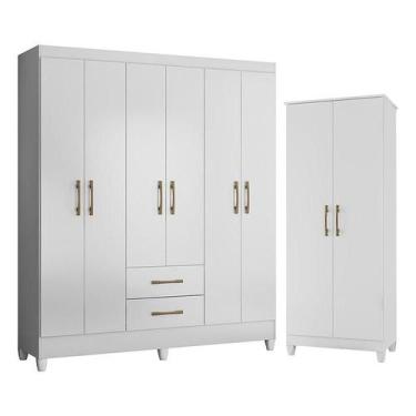 Imagem de Guarda Roupa Casal Panamá e Armário Multiuso Jade Branco Brilho  Moval