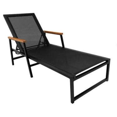 Imagem de Espreguiçadeira Frésia com Braços Tela Sling e Aluminio - Preto