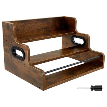 Imagem de Prateleira de exibição de garrafa de licor de madeira de 3 níveis, organizador de xarope de café resistente, rack de vinho de bancada de armazenamento seguro, minibar de uso multiuso, suporte de