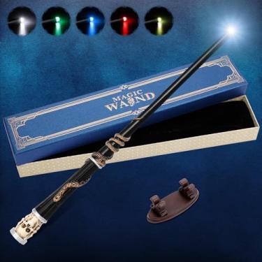 Imagem de Light Up Magic Wizard Wand with 5 Static Light Colors, Rechargeable Illuminating Resin Witch Wand for Kids Collection Cosplay, with Mini Stand Display, Skull
