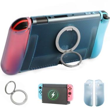 Imagem de Upgrade Magnetic Protective Case Cover for 2021 Nintendo Switch OLED & Joy Con Controller, Dockable Cover PC Protector with Magnetic Stand, Durable Case Accessories for Switch 2021 - Transparent Blue