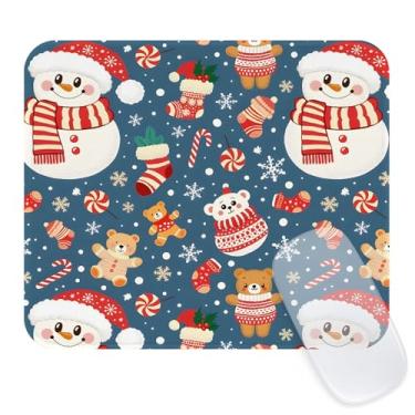 Imagem de Seorsok Lindo tapete de rato de boneco de neve e urso, tapetes de rato para decoração de férias de Natal para laptop de escritório, tapetes de rato quadrados laváveis com bordas costuradas estendidas