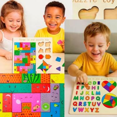 Imagem de Quebra-Cabeça Educativo Montessori em Madeira, Formas Geométricas, 22.5x22.5 cm, Colorido, 3 Anos+