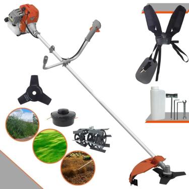 Imagem de Roçadeira Máquina de Corta Grama Tekna RL520ACG2 À Gasolina 52cc 2HP de Potência 13.000rpm Roçadeira Com Faca 3 Pontas + Carretel + Enxada Capinadeira