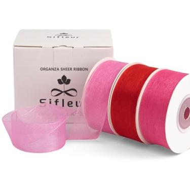 Imagem de Sifleur Fita de organza, rosa vermelho dia dos namorados, 2,5 cm x 1,8 m, fitas de tule transparentes feitas à mão para embrulhar, árvore de Natal, cartão de convite de casamento, aniversário