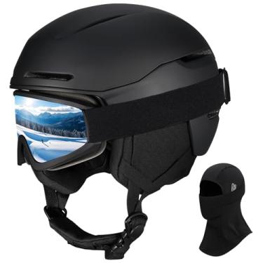 Imagem de JQF Gear Capacete de esqui capacete de snowboard para adultos, homens e mulheres, capacete de neve ajustável X13 com óculos para esportes de neve (óculos de esqui preto fosco (máscara de esqui