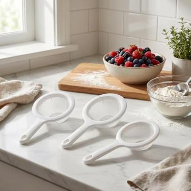 Imagem de Conjunto de peneira fina de malha fina, 80 200 400, peneira de malha fina para chá, café, nozes, suco de leite, caldo, smoothies, reutilizável, fácil de limpar, pacote com 3