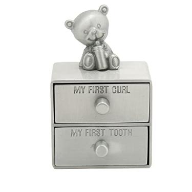 Imagem de Caixa de dente de metal em formato de urso fofo, caixa de armazenamento com 2 gavetas para crianças, memorial de crescimento, presente, coleção de joias, liga de zinco, flanela (Cor de estanho antigo)