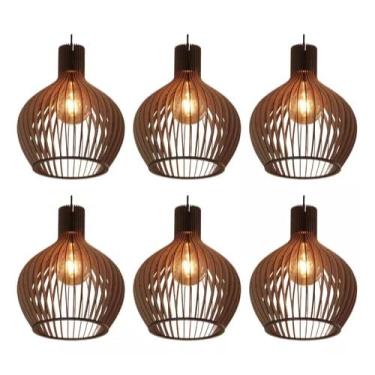 Imagem de kit 3 Pendente Luminária de teto lustre para qualquer ambiente em MDF (6 Luminária)