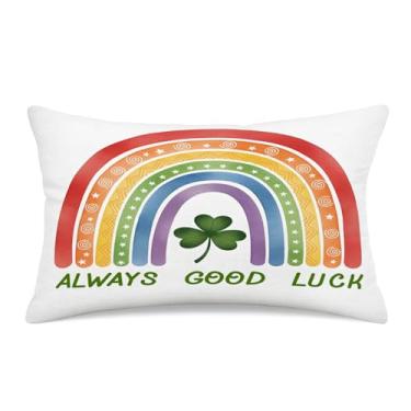 Imagem de UZFNY Capas de almofada de dia de São Patrício 30 x 50 cm com design de arco-íris e trevo, fronhas decorativas de dupla face "Always Good Luck" para sofá, decoração de casa