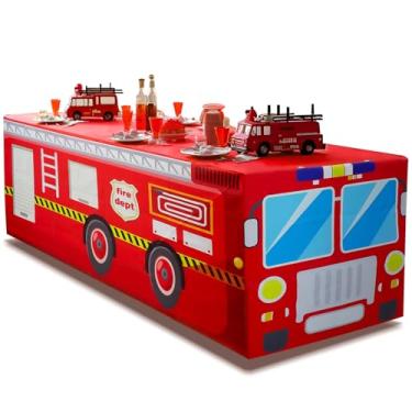 Imagem de xbaiyanr Toalha de mesa de caminhão de bombeiros, decoração de festa de aniversário de bombeiro, tema de bombeiro, decoração de festa de aniversário