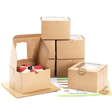 Imagem de Huoshange Cookie Boxes with Window 4.5x4.5x3 Inch[50 Pack] Premium&Oil Resistant,Brown Bakery Boxes,Mini Treat Boxes , Pastry Boxes for Mini Bundt Cake and Individual Cheesecakes
