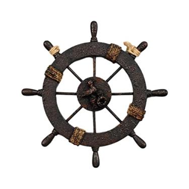 Imagem de Wswqop Decoração Criativa de Parede com Timão de Barco Náutico, Estátua, Artesanato, Madeira, Roda de, Decoração de Parede, Decoração para Casamentos, D, 28 cm