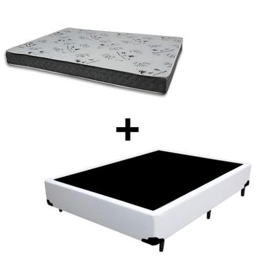 Imagem de Cama Box Viúva 128 Tecido Sintético Branco Com Colchão Miller - 100% Espuma - D33 Cinza 54x128x188