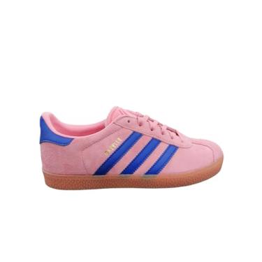 Imagem de adidas Tênis masculino Gazelle para uso interno, Semirrosa brilhante/azul lúcido/azul lúcido, 18