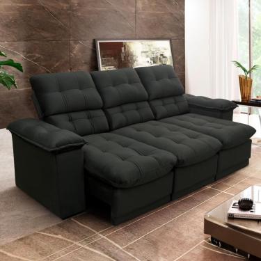 Imagem de Sofá Retrátil Reclinável Atenas 2,30m Suede Velut Preto Molas No Assento - King House