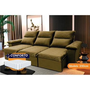 Imagem de Sofá Retrátil Reclinável Paris 2,30m Suede Velut Bege Molas Ensacadas - King House