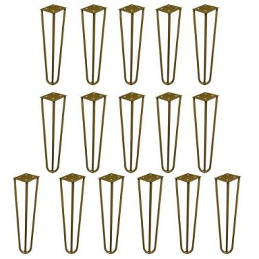 Imagem de Kit 16 Pés de Metal 25 CM Hairpin Legs Rack e Puffs Dourado G41 - Gran