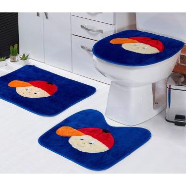 Imagem de Jogo de Tapetes Infantil Banheiro Menino Azul Royal Padrão 3 Peças