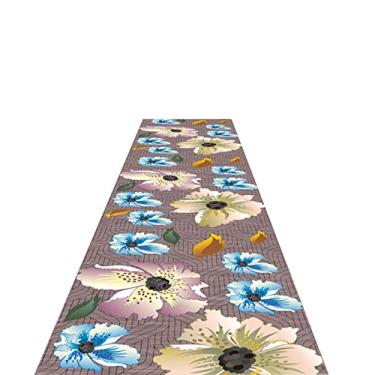 Imagem de Tapetes de corredor antideslizante, tapete moderno para corredor, lavanderia, cozinha, quarto, tapetes extra longos de fazenda com borda e padrão de flor (Tamanho : 70 x 490 cm (2,3 x 16 pés))