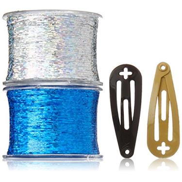 Imagem de Mia Extensões de borlas brilhantes e brilhantes, para mulheres e meninas, holograma azul e prata holográfico, 2 carretéis, 10 grampos, 1 peça