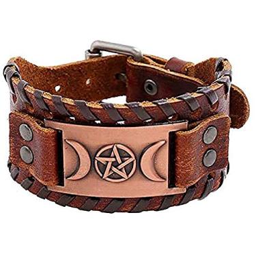 Imagem de XLTFZY Pulseiras Viking masculinas femininas pulseira vintage nórdica exclusiva amuleto pulseiras fivela ajustável couro pagão joias do talismã / H