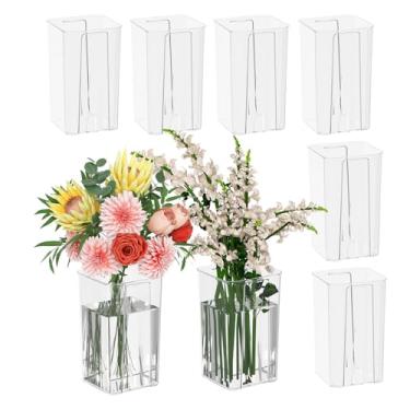 Imagem de Kiddream 8 pacotes de vasos de flores de acrílico transparente para centros de mesa, vaso quadrado alto de plástico