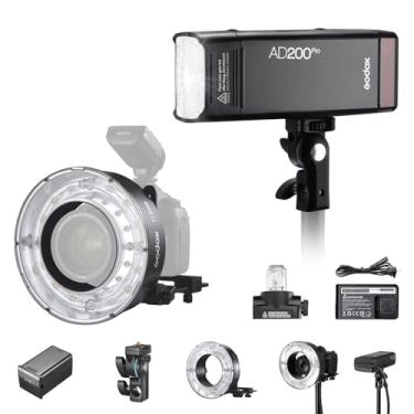 Imagem de GODOX AD200 Pro AD200Pro 200Ws 1/8000 HSS Flash Strobe com anel R200 Flash Head, 2,4G 500 flashes de potência total, reciclagem 0,01-1,8s, bateria de 2900 mAh