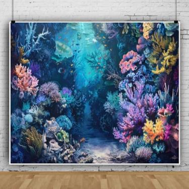 Imagem de Pano de fundo sob o mar, 3 x 2,4 m, mundo do mar, corais coloridos, oceano, para sessão de fotos, decorações de festa com tema subaquático para chá de bebê, aniversário, fotografia, fundo, cabine de